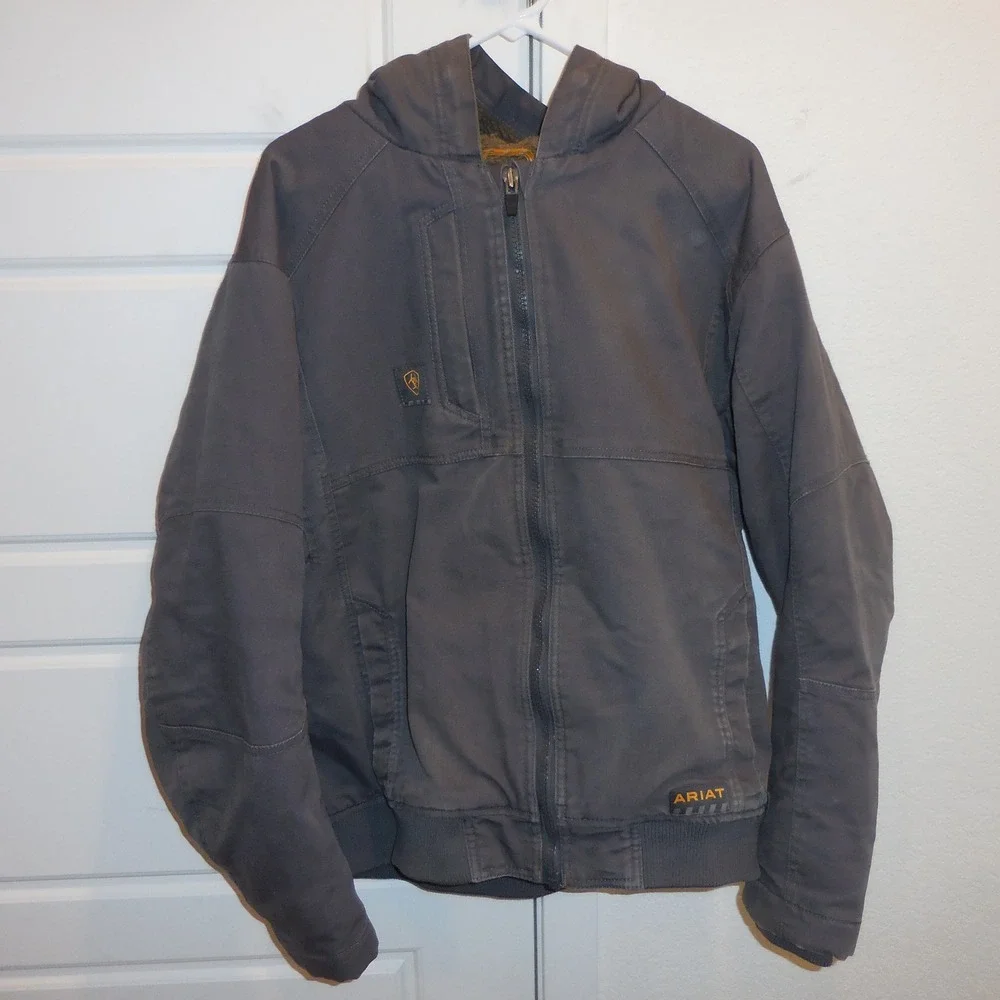 Ariat Rebar Mens Large Grey Sherpa Lined Canvas Hooded Work Jacket Coat 10023919